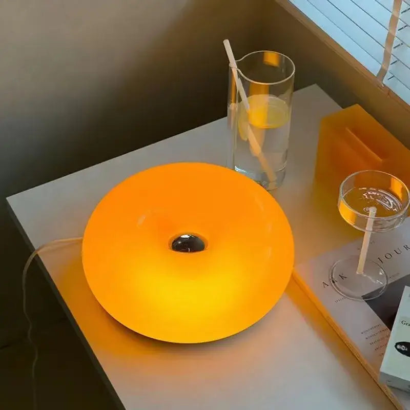 Bauhaus orange glass table lamp for bedroom donut desk light