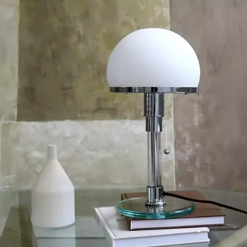 Bauhaus teal and white glass ball desk lamp bedroom chrome finish
