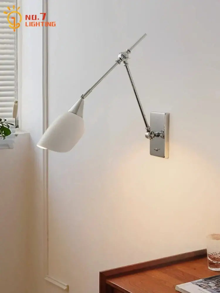 Bauhaus vintage swing arm wall lamp chrome and white living room sconce