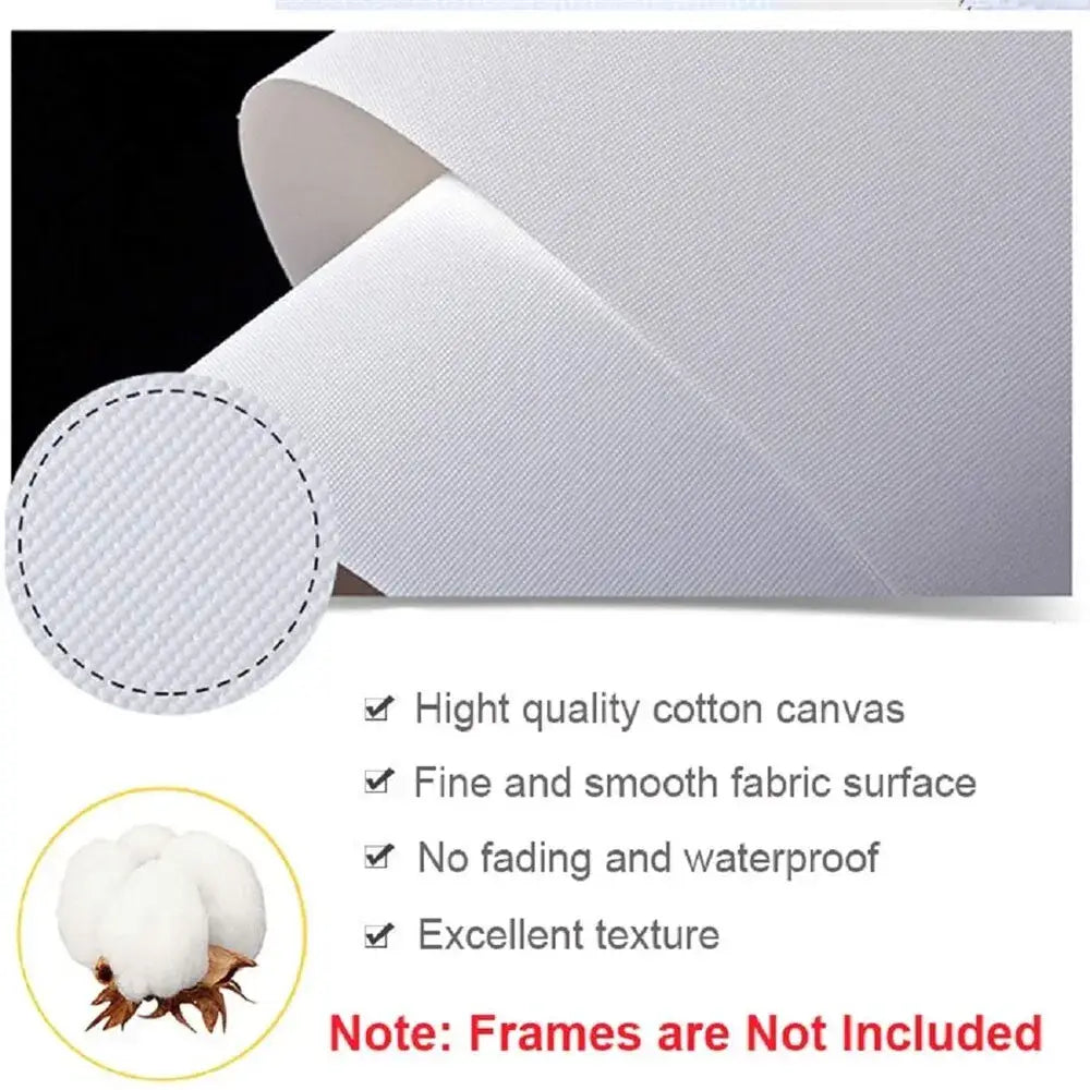 White cotton canvas fabric with fine smooth texture and subtle weave for decorbites blue beach cabin forest canvas wall art