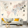 Beige cartoon animals map tapestry children's room wall decor