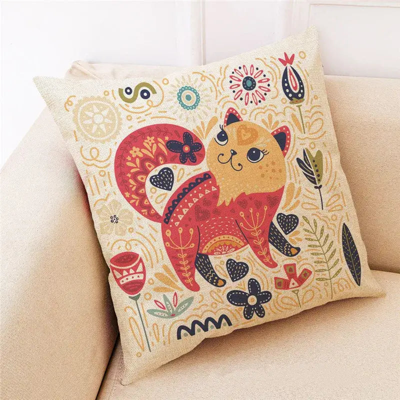 Beige cartoon cat linen pillowcase bedroom decor