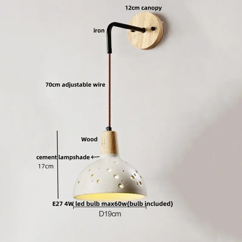 Beige cement shade wood wall sconce for bedroom decor
