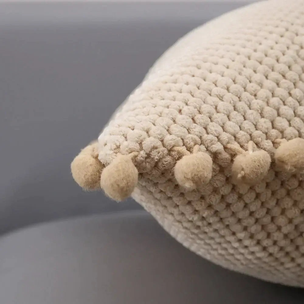 Beige knitted pompom decorative pillow cover living room decor