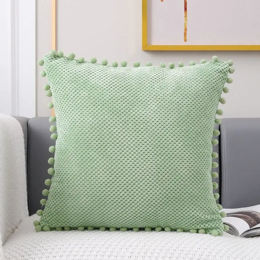 Beige knitted pompom decorative pillow cover living room decor