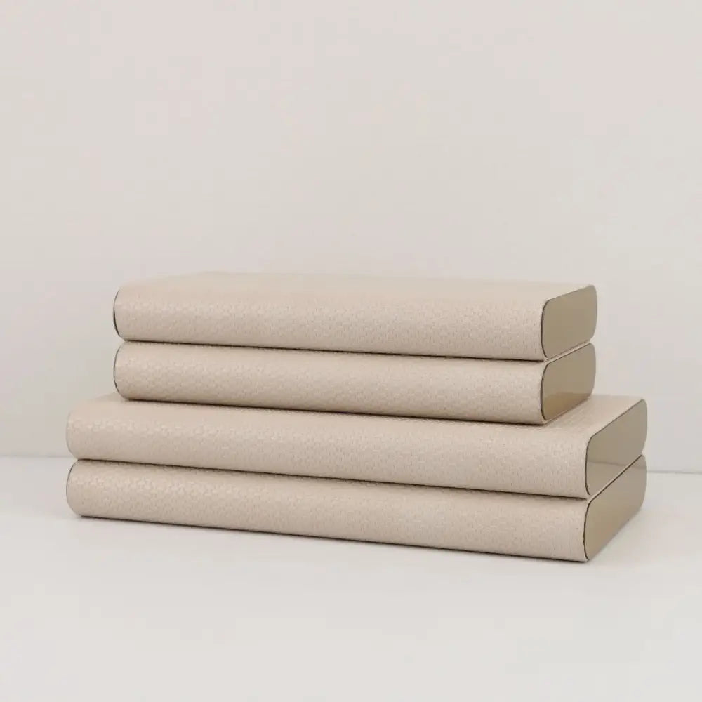 Beige leather jewelry box storage container bedroom silver hinges