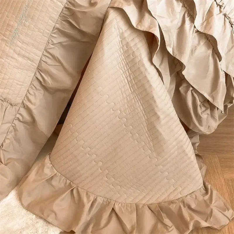 Beige ruffled cake layers cotton duvet set bedroom quilted bedding