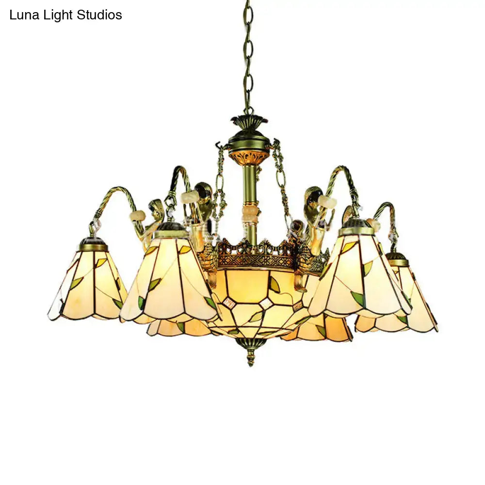 Beige Tiffany Glass Pendant Chandelier