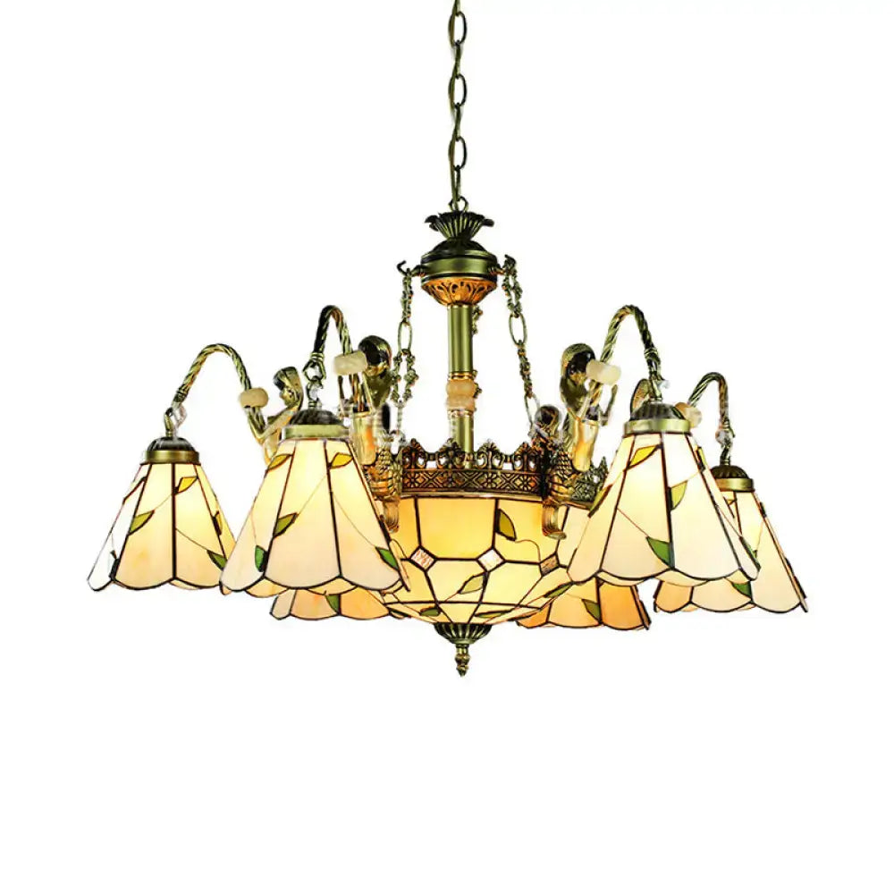 Beige Tiffany Glass Pendant Chandelier