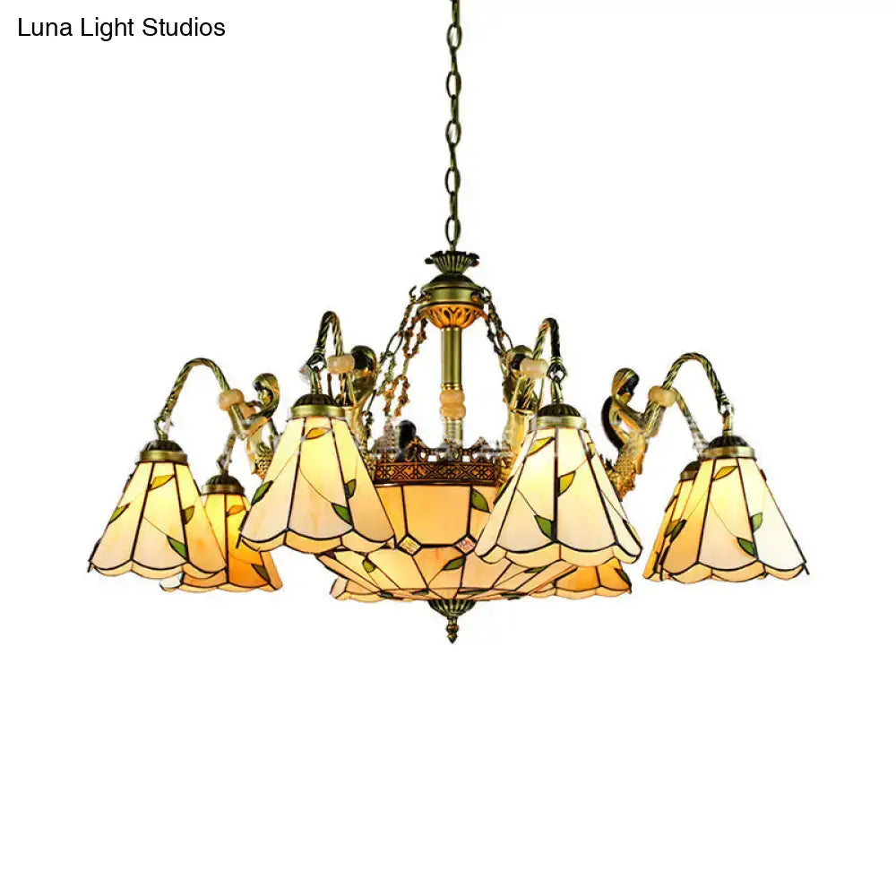 Beige Tiffany Glass Pendant Chandelier