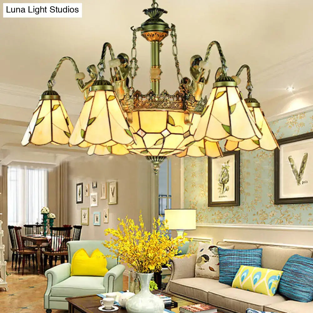 Beige Tiffany Glass Pendant Chandelier