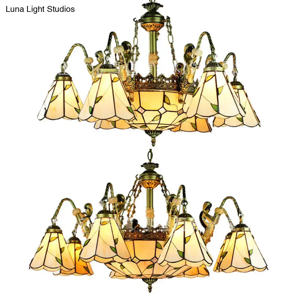 Beige Tiffany Glass Pendant Chandelier