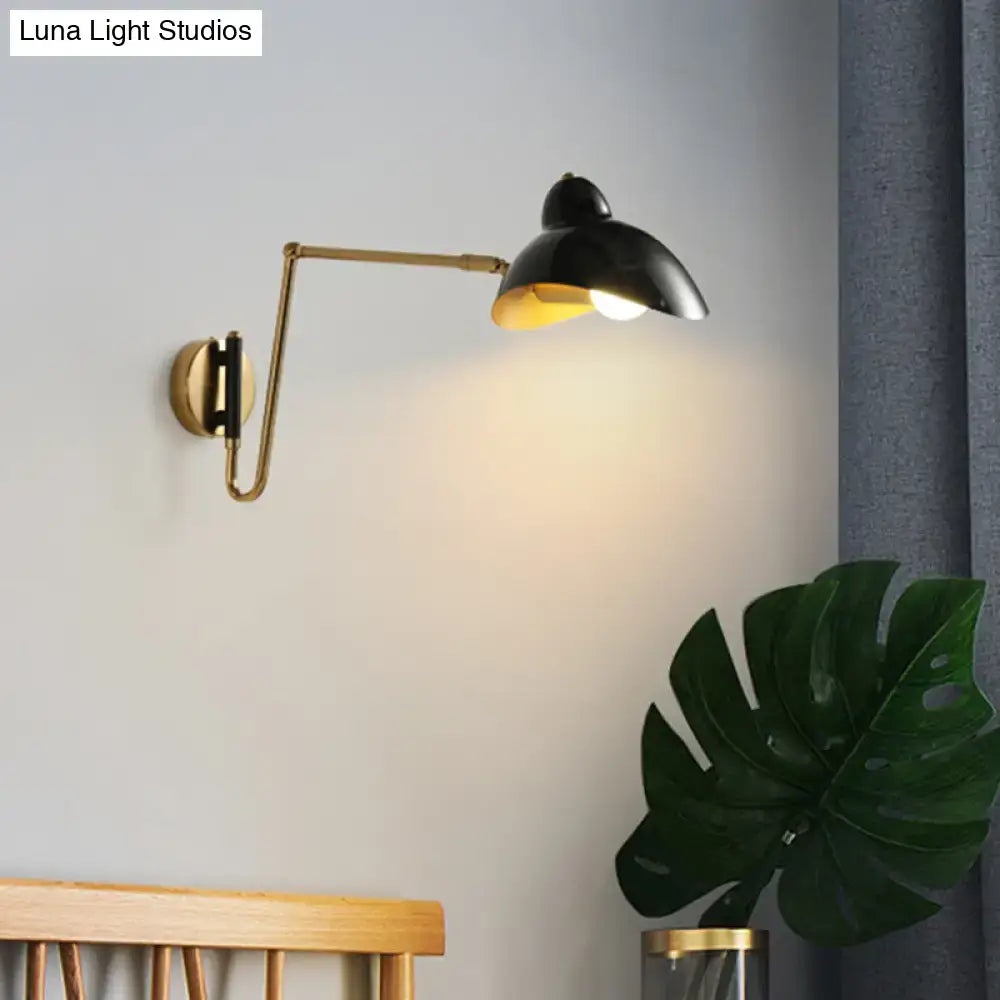 Black and brass duckbill reading light adjustable joint bedroom sconce