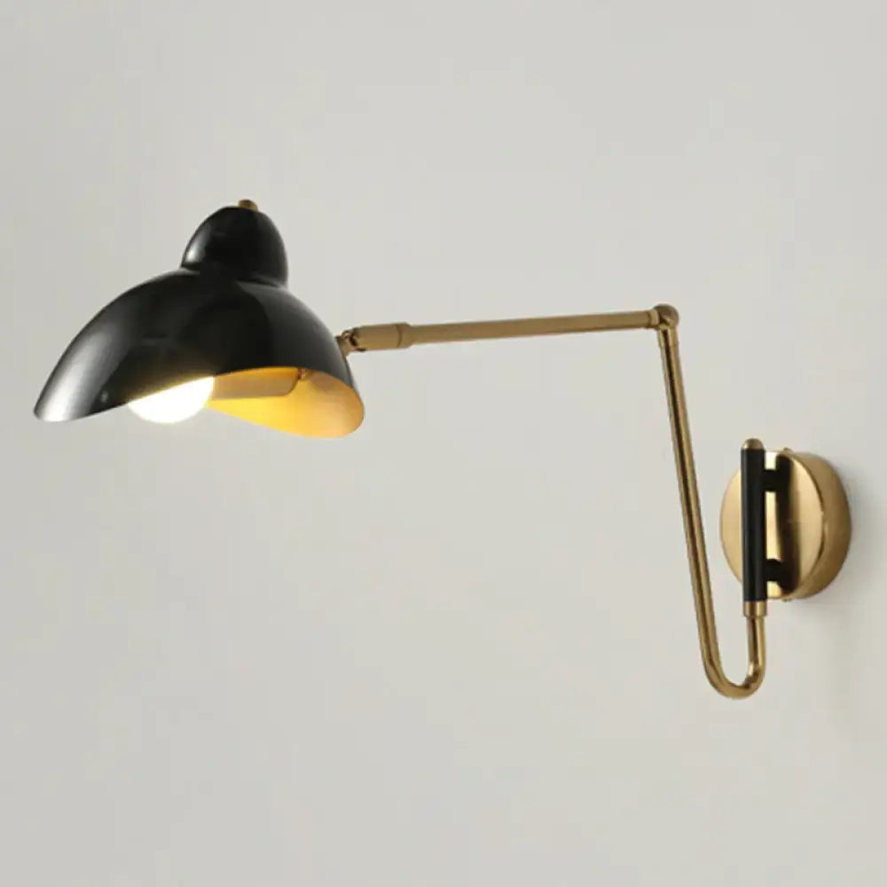 Black and brass duckbill reading light adjustable joint bedroom sconce