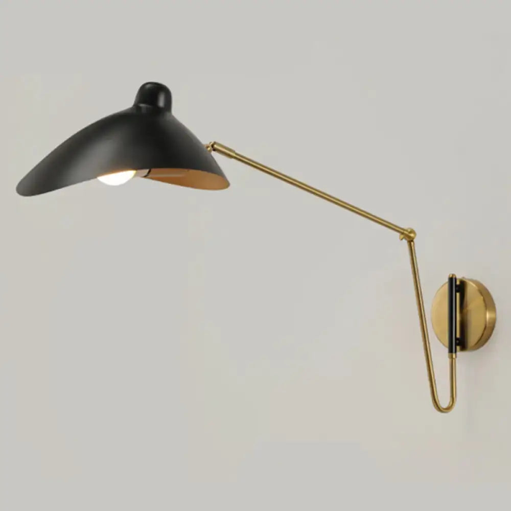 Black and brass duckbill reading light adjustable joint bedroom sconce