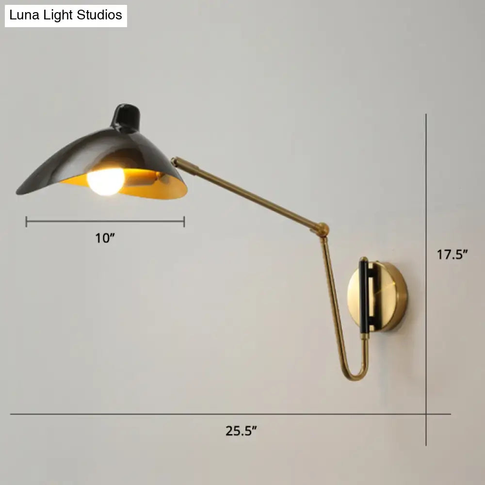 Black and brass duckbill reading light adjustable joint bedroom sconce
