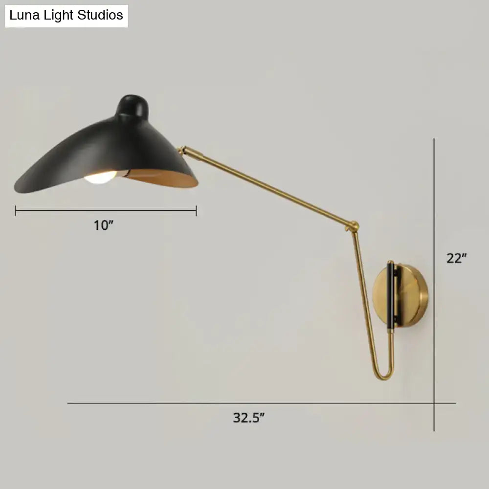 Black and brass duckbill reading light adjustable joint bedroom sconce