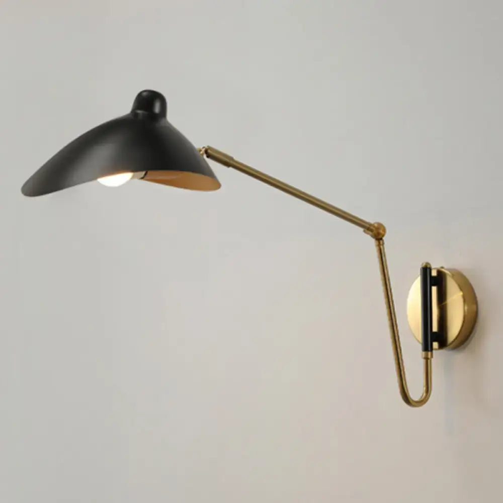 Black and brass duckbill reading light adjustable joint bedroom sconce