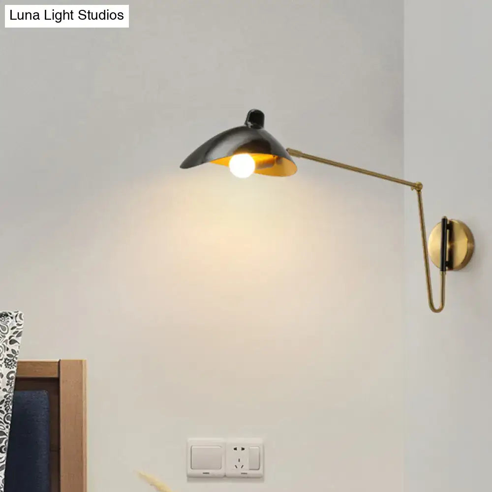 Black and brass duckbill reading light adjustable joint bedroom sconce