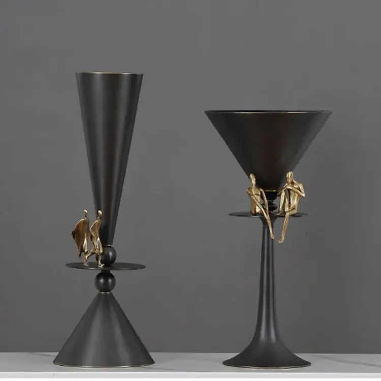 Black and gold bronze flower vase dining room cocktail glasses