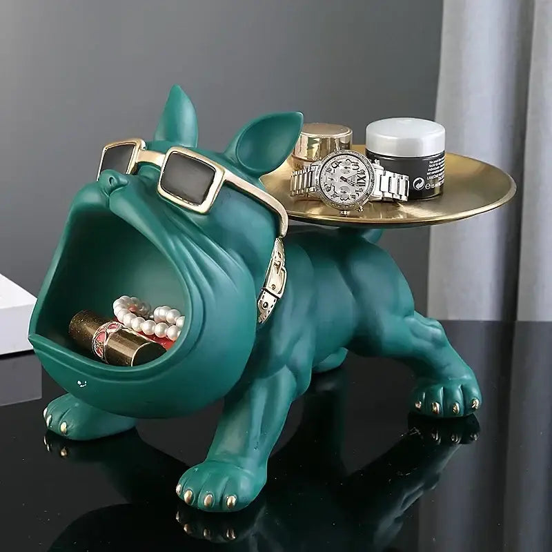 Black and gold bulldog remote control storage living room tray