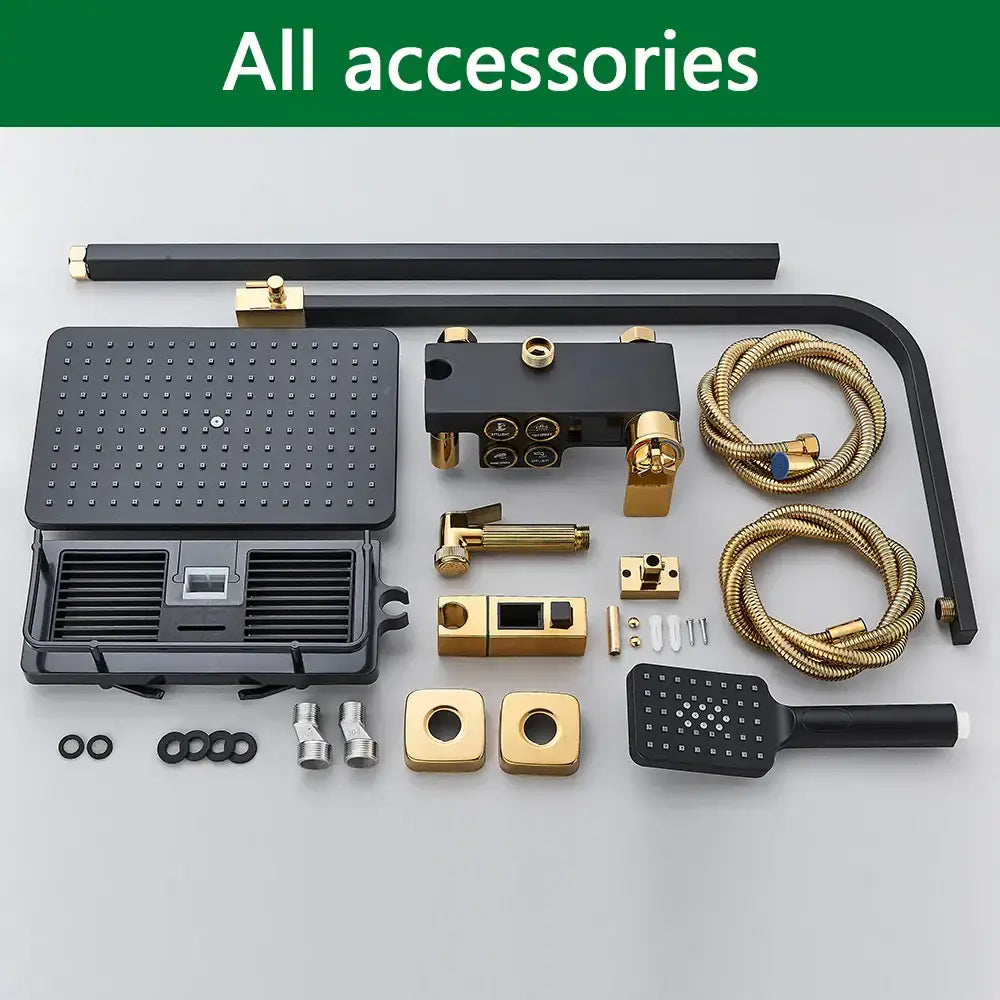 Black and gold decorbites brass lcd thermostatic shower set bathroom