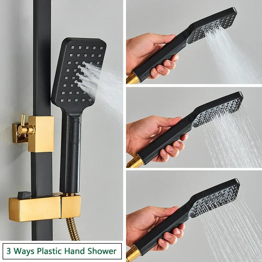 Black and gold decorbites brass lcd thermostatic shower set bathroom