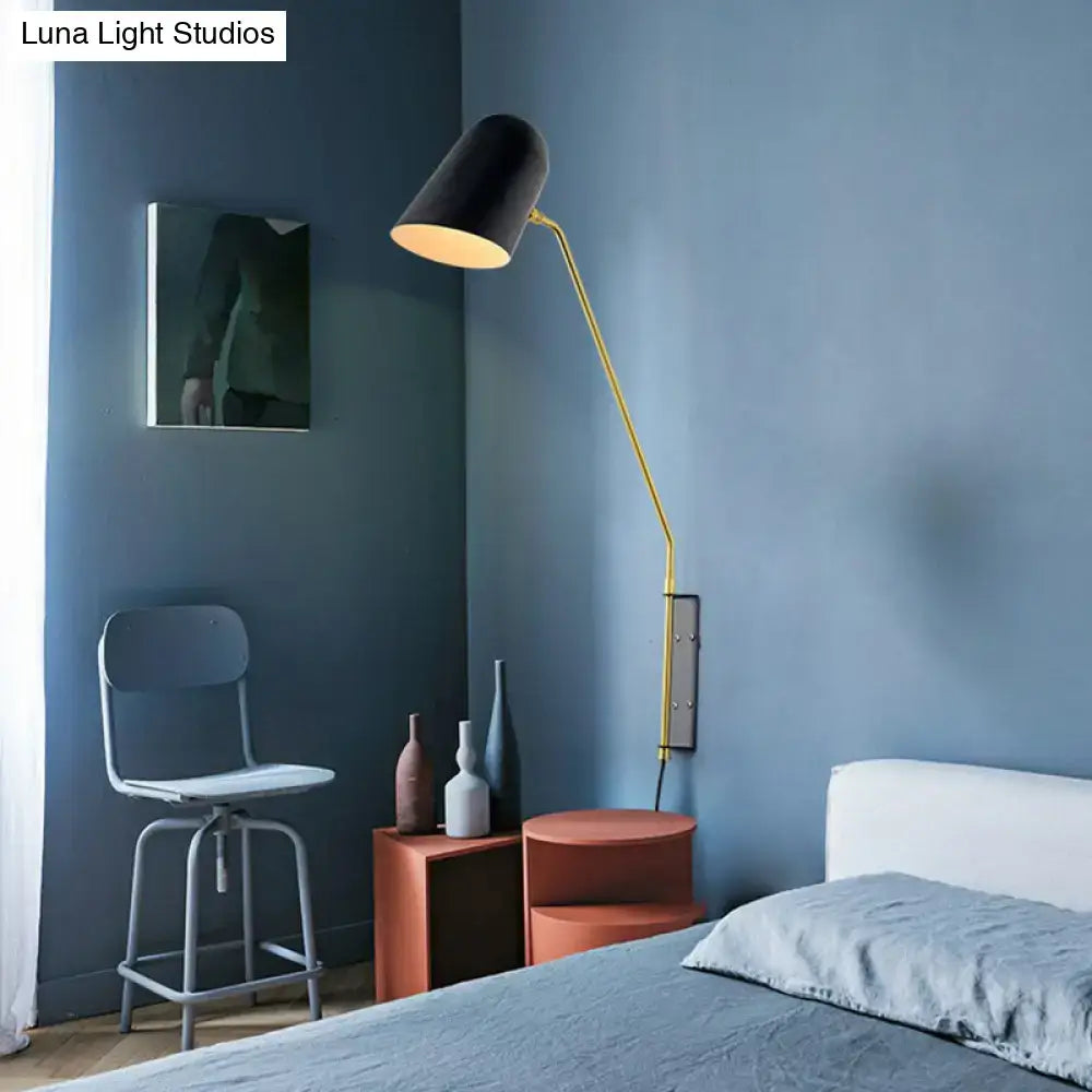Black and gold reading light metal shade bedroom wall sconce