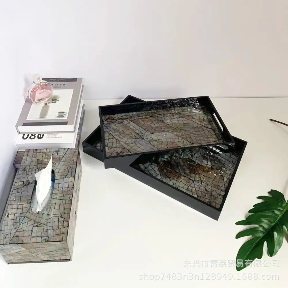 Black and white floral mother of pearl tissue box living room decor