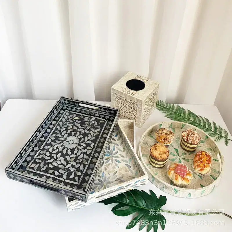 Black and white floral mother of pearl tissue box living room decor