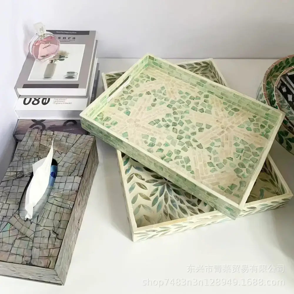 Black and white floral mother of pearl tissue box living room decor