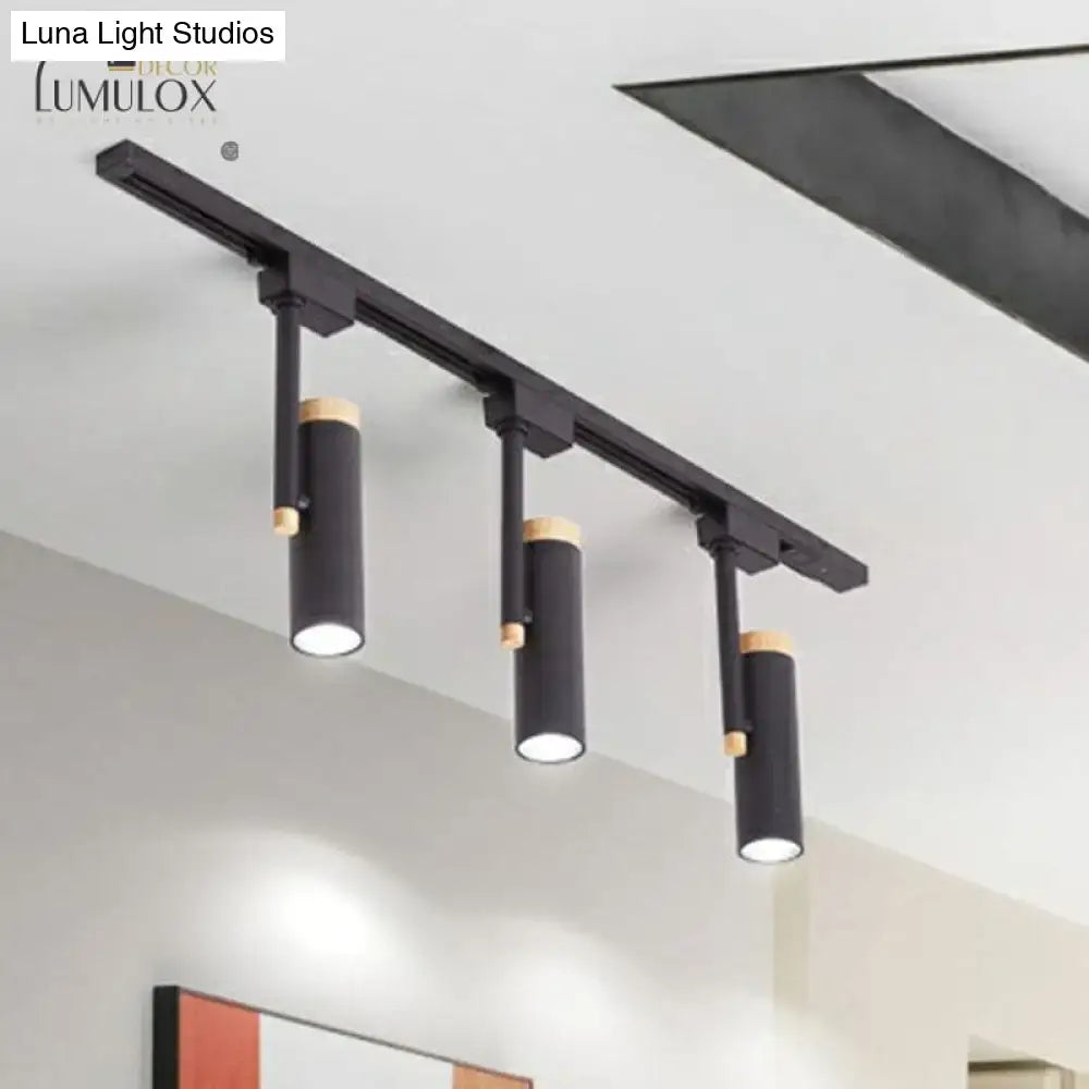 Black and wood 3 light track lighting – kitchen metallic spotlight