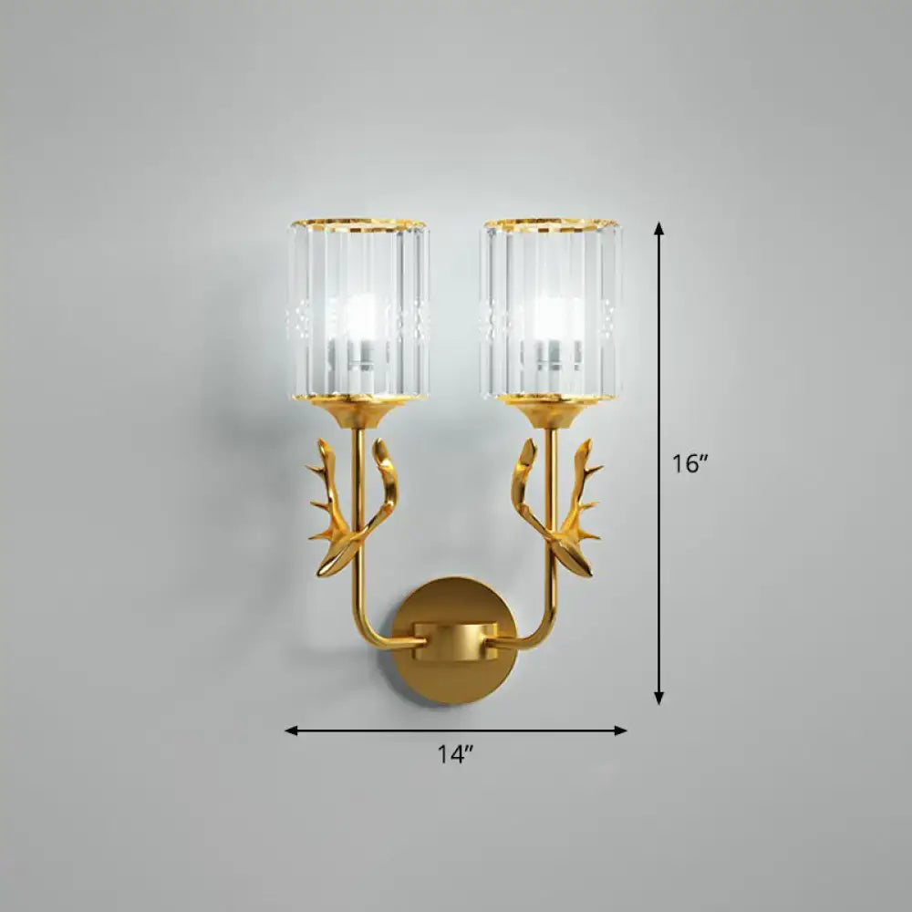 Black antler crystal wall sconce bedroom e26 e27 cylinder light