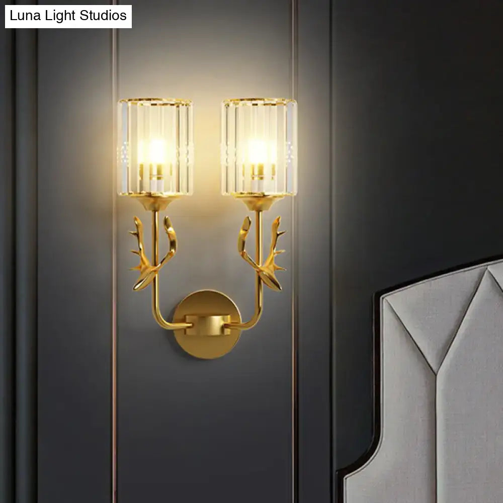 Black antler crystal wall sconce bedroom e26 e27 cylinder light