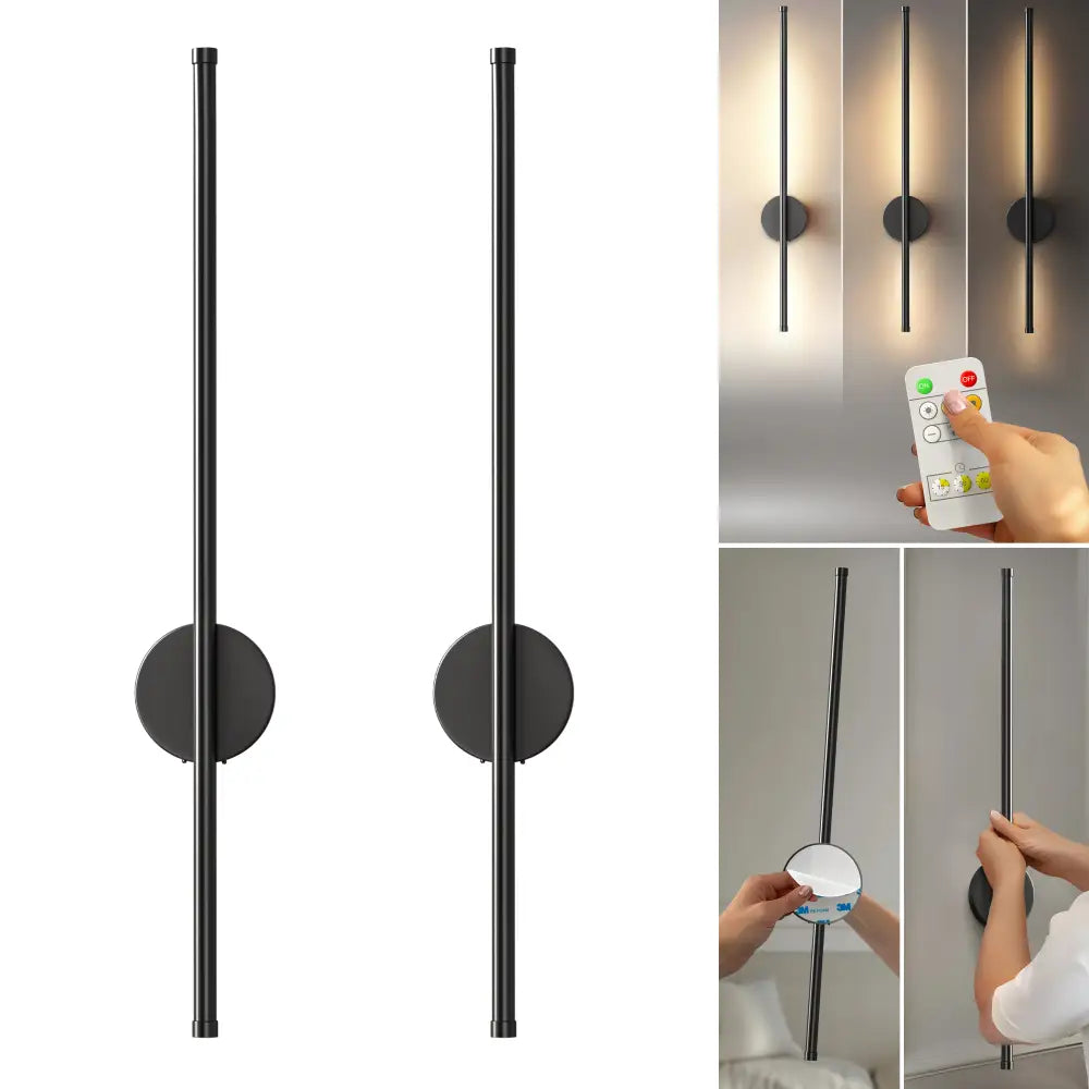Black Battery Operated Wall Sconces Set