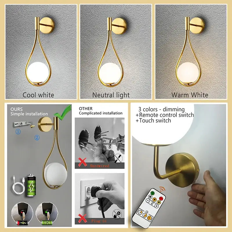 Black Battery Wall Sconces Remote