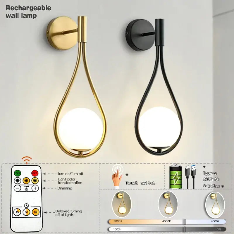 Black Battery Wall Sconces Remote