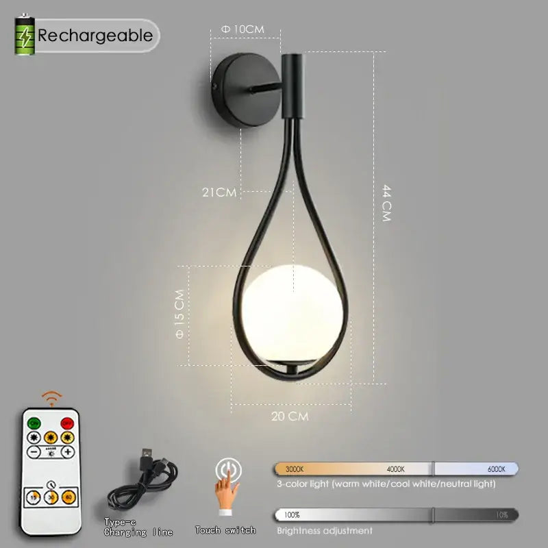 Black Battery Wall Sconces Remote