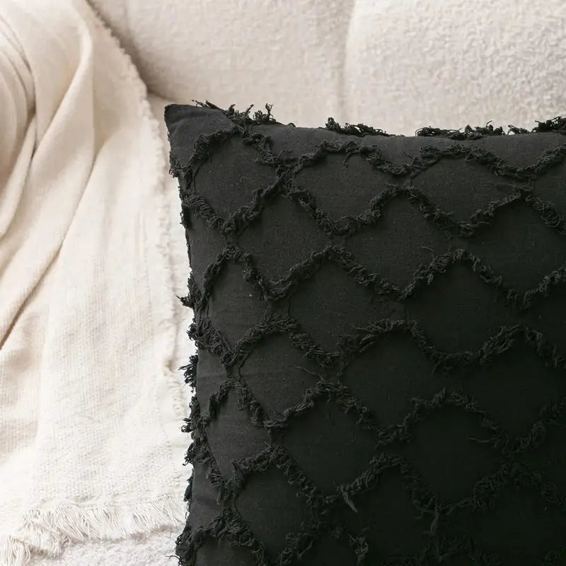 Black boho lumbar pillow cover bedroom textured woven decor