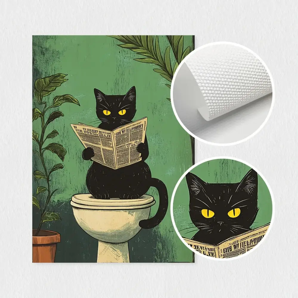 Black Cat Bathroom Wall Art Set