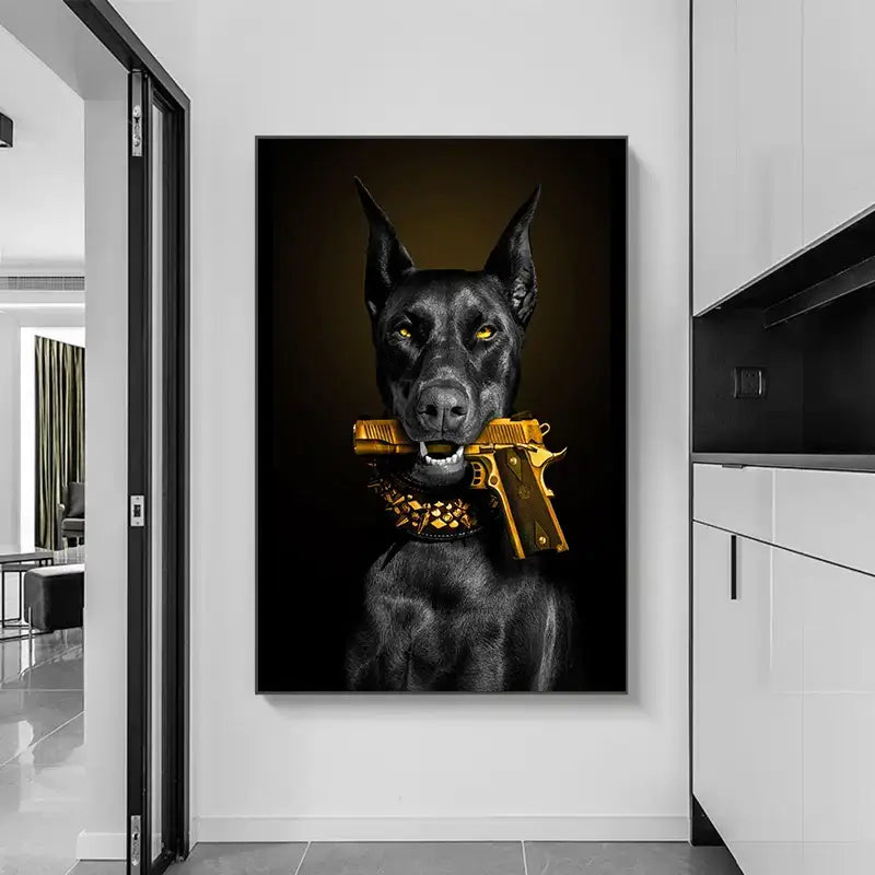 Black Doberman Dog Canvas Art
