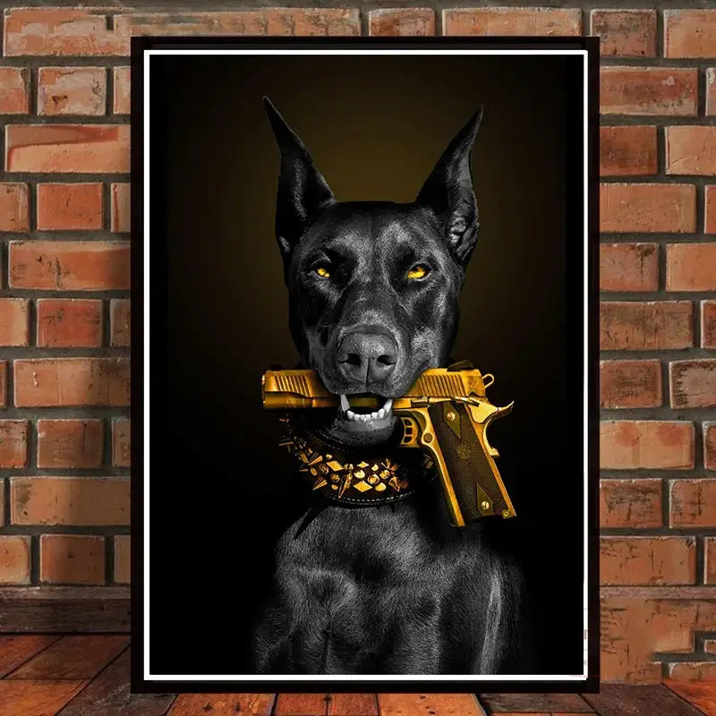 Black Doberman Dog Canvas Art