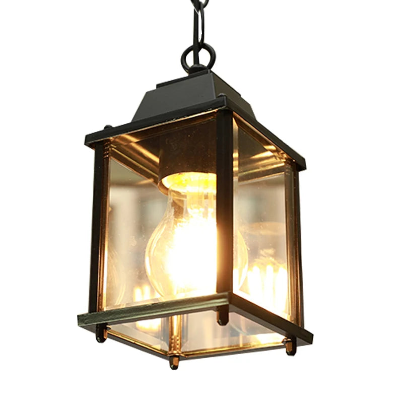 Black European Outdoor Lantern Pendant Light