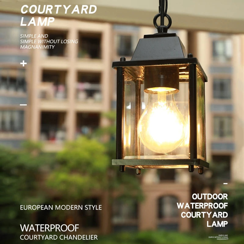Black European Outdoor Lantern Pendant Light