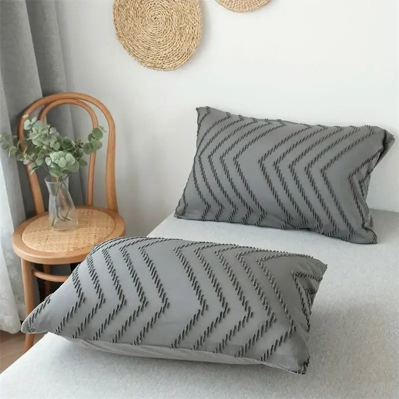 Black & gray zigzag stripe flower cut duvet cover bedroom set