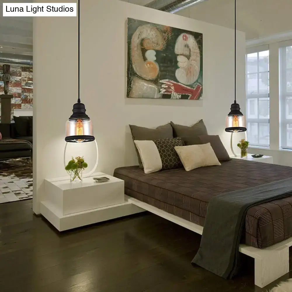 Black Industrial Pendant Light Clear Glass