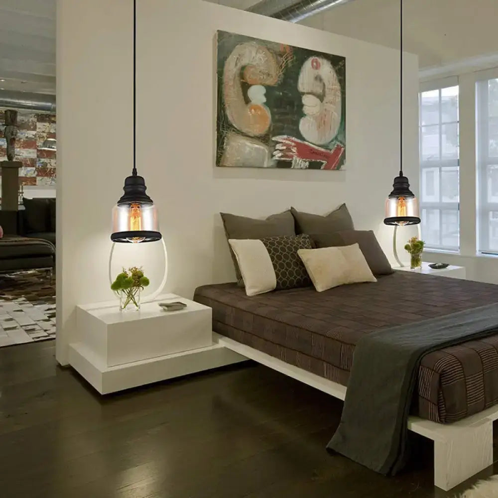 Black Industrial Pendant Light Clear Glass