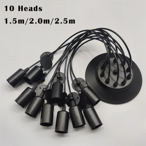 Black Industrial Spider Pendant Light, 6-Light Iron