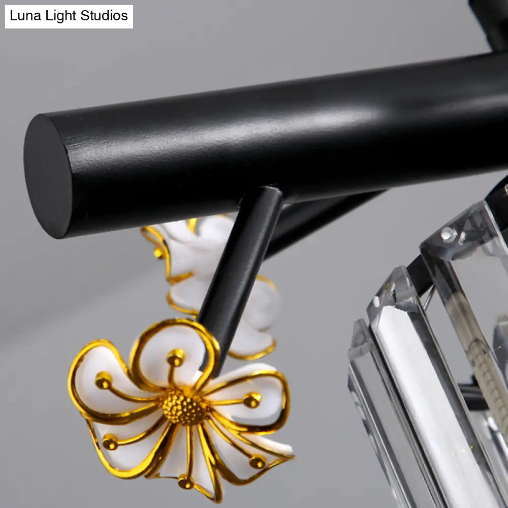 DecorBites™ Black Island Pendant Light with Clear Crystal Cylinder and Lodge Style Accents - 3 Lights, Bird and Flower Design