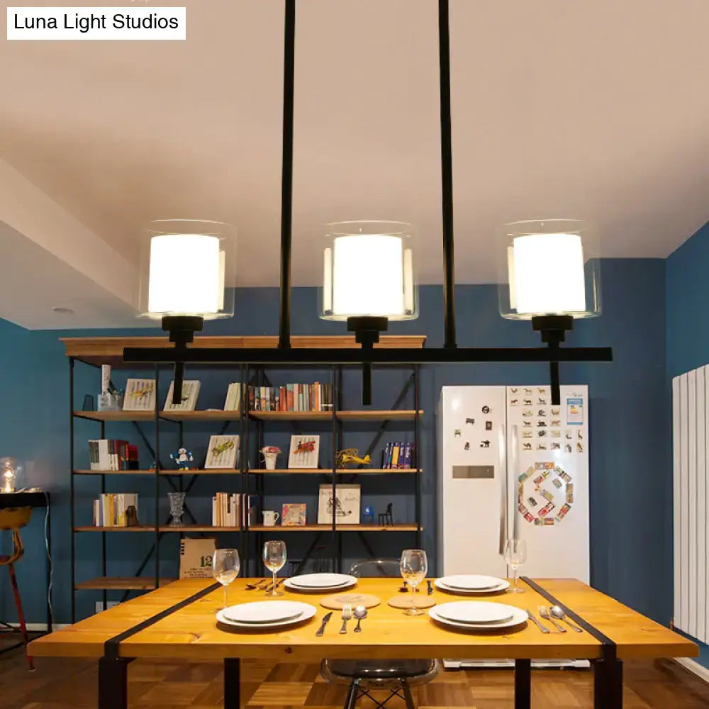 Black metal 3 light cylinder chandelier dining room 110v-120v lamp